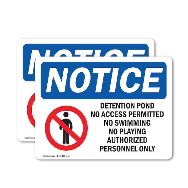 Signmission Detention Pond No Access Permitted Sign, Vinyl Decal, 10in W x 7in L, 2PK OS-2PACK-NS-D-710-L-10979 - main